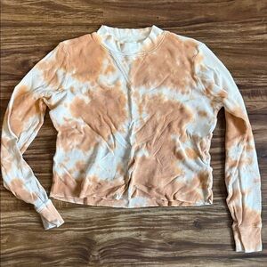 MATE THE LABEL Tie-Dye Long Sleeve Thermal Top - White & TOBACCO